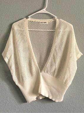 Grace Karin Cream Open-Knit V-Neck Short Sleeve Sweater